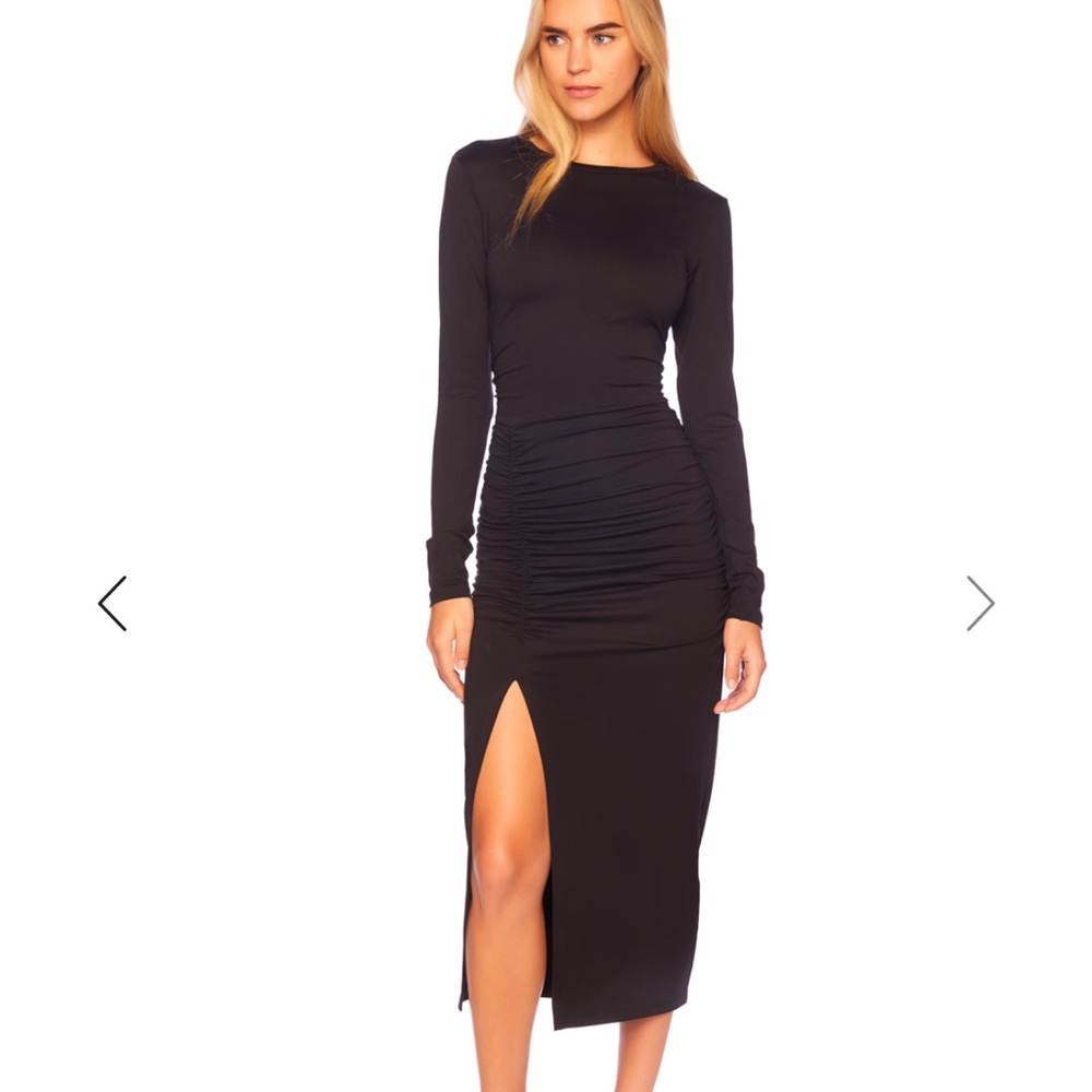 Susana Monaco gathered crew long sleeve slit dress sz.XL black
